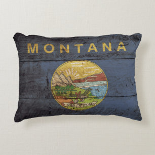 Vlag van de staat Montana op oude houten graan Decoratief Kussen