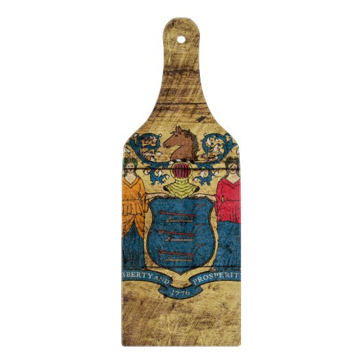 Vlag van de staat New Jersey op de oude houten kor Snijplank (Voorkant)