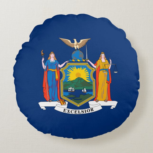 Vlag van de staat New York Rond Kussen (Voorkant)