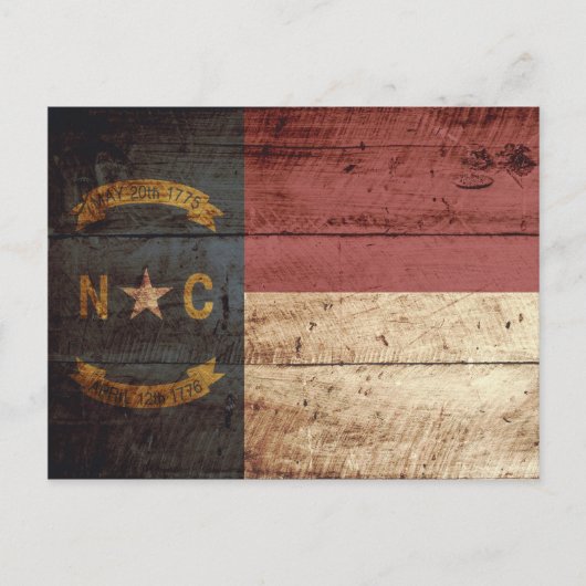 Vlag van de staat North Carolina op de oude houten Briefkaart (Voorkant)