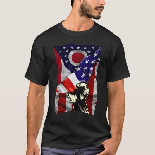 Vlag van de staat Ohio verergerde Amerikaans patri T-shirt (Voorkant)