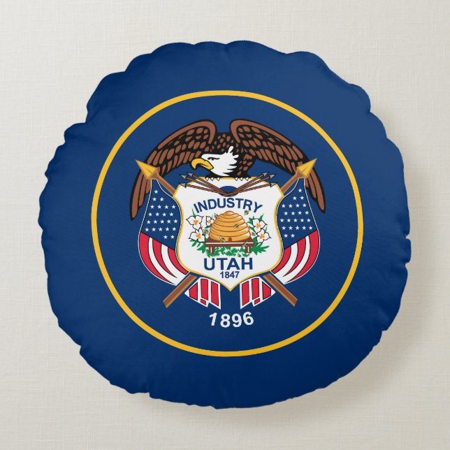 Vlag van de staat Utah Rond Kussen (Voorkant)