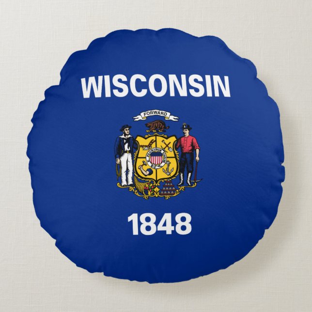 Vlag van de staat Wisconsin Rond Kussen (Voorkant)