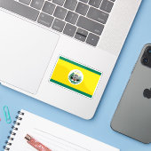 Vlag van de stad Belmopan, Belize Sticker (Laptop met iPhone)