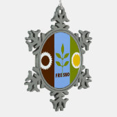 Vlag van de stad Fresno, California Snowflake Pewt Tin Sneeuwvlok Ornament (Links)