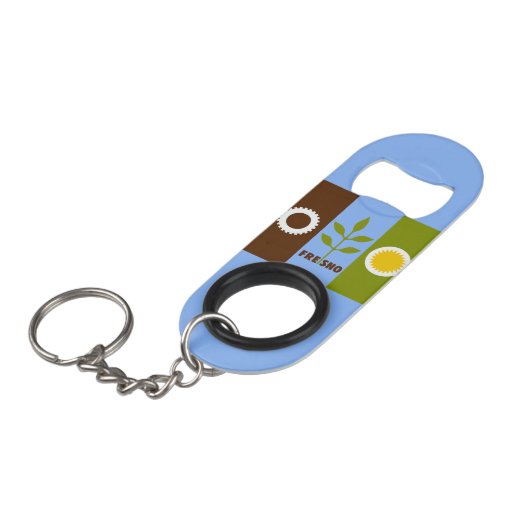 Vlag van de stad Fresno, Californische Sleutelhang Mini Flessenopener (Voorkant Gekanteld)