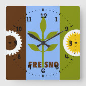 Vlag van de stad Fresno Square Wall Clock Vierkante Klok (Voorkant)