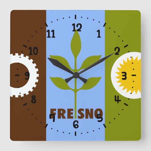 Vlag van de stad Fresno Square Wall Clock Vierkante Klok (Voorkant)