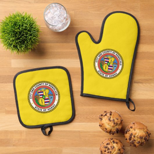 Vlag van de stad Honolulu, Hawaii Golf Pet Clip Ovenwant & Pannenlap Set (Top down)