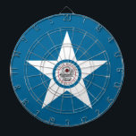 Vlag van de stad Houston, Texas Dartboard met Dart Dartbord<br><div class="desc">Dartboard met vlag van Houston,  Texas; blauwe vlag met zegel van Houston in een witte ster,  met afbeelding van een trein</div>
