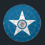 Vlag van de stad Houston, Texas Dartboard met Dart Dartbord<br><div class="desc">Dartboard met vlag van Houston,  Texas; blauwe vlag met zegel van Houston in een witte ster,  met afbeelding van een trein</div>