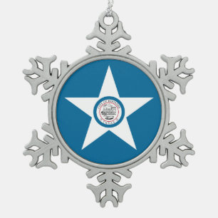 Vlag van de stad Houston, Texas Snowflake Pewter C Tin Sneeuwvlok Ornament