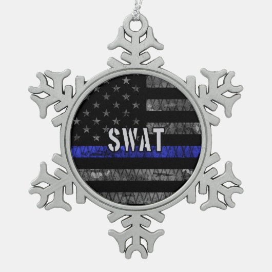 Vlag van de SWAT-politie Tin Sneeuwvlok Ornament (Voorkant)
