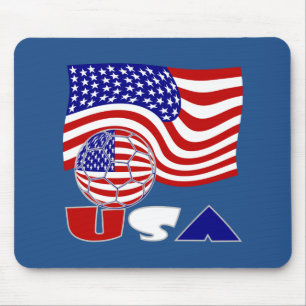 Vlag van de Verenigde Staten USA Voetbal Bal Blauw Muismat