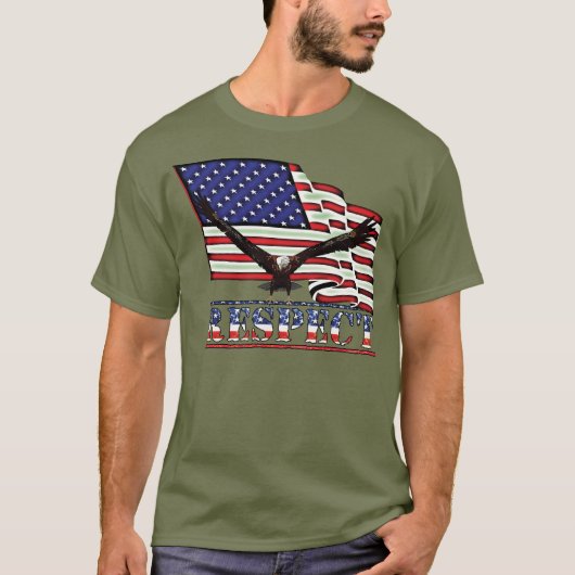 Vlag van de VS & Adelaar boven RESPECT T-shirt (Voorkant)