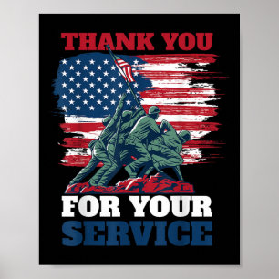 Vlag van de VS Dank u voor uw dienst - Veteranen Poster