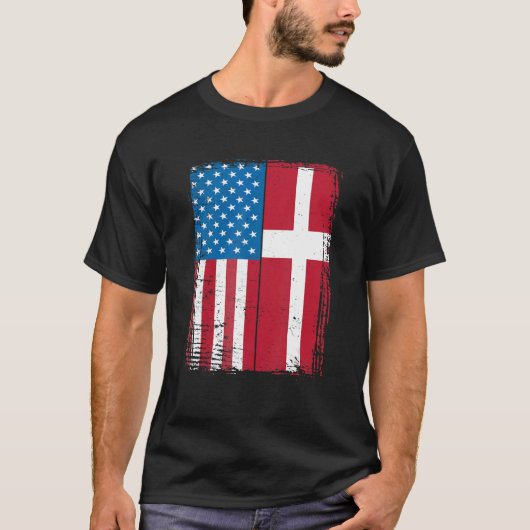 Vlag van de VS Denemarken Deens T-shirt (Voorkant)