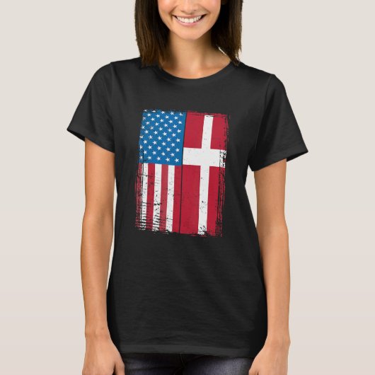 Vlag van de VS Denemarken Deens T-shirt (Voorkant)