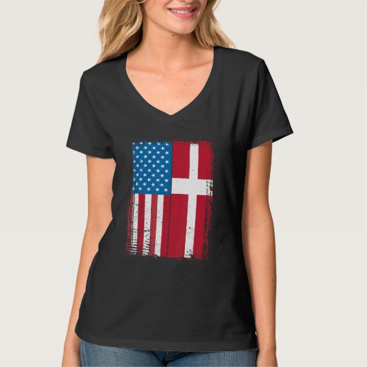 Vlag van de VS Denemarken Deens T-shirt (Voorkant)