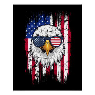 Vlag van de VS en Amerikaanse Steenarend Grunge Perfect Poster