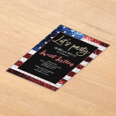 Vlag van de VS fonkelt Sweet 16 Verjaardag Laten w Acryl Uitnodigingen (Laagn)