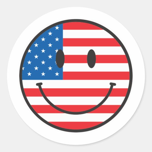 Vlag van de VS Gelukkig Gezicht Ronde Sticker (Voorkant)