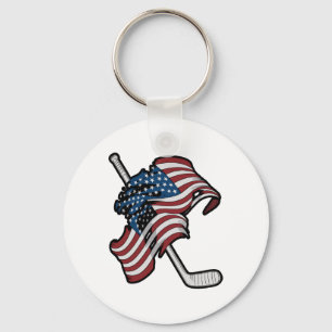 Vlag van de VS gemaakt van hockeysticks Sleutelhanger
