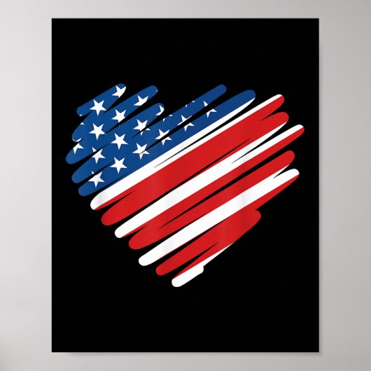 Vlag van de VS Hart Amerikaanse Patriottische Gede Poster (Voorkant)