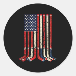Vlag van de VS hockeysticks patriotistische ijshoc Ronde Sticker
