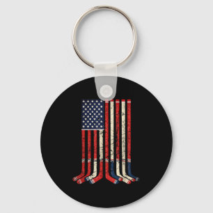 Vlag van de VS hockeysticks patriottische ijshocke Sleutelhanger