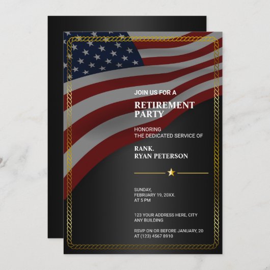 Vlag van de VS | Hoek | Gouden touwframe | Zwart Kaart (Voorkant / Achterkant)