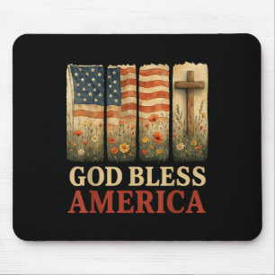 Vlag van de VS Kruis God Bless America Bloemen Chr Muismat