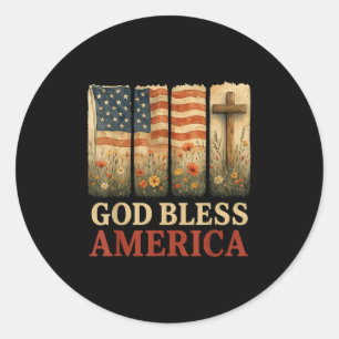 Vlag van de VS Kruis God Bless America Bloemen Chr Ronde Sticker