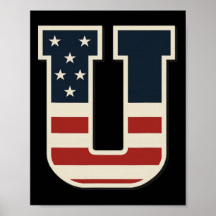 Vlag van de VS Letter U Stars Strepen Matching Tri Poster