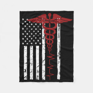 Vlag van de VS Medisch Symbool Zwart Patriottische Fleece Deken