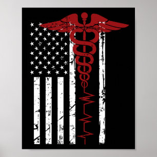 Vlag van de VS Medisch Symbool Zwart Patriottische Poster