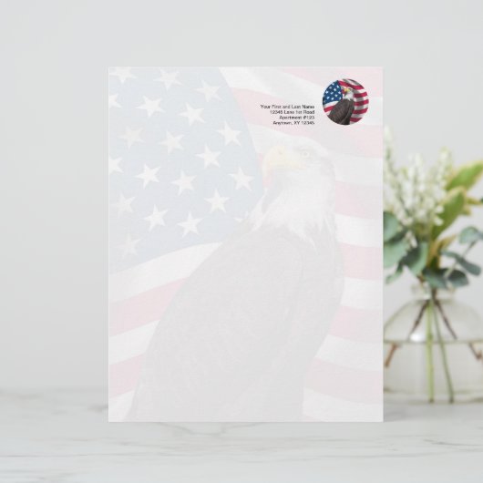 Vlag van de VS op Bald Eagle Gepersonaliseerd Briefhoofd (Staand voorkant)