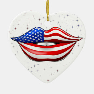 Vlag van de VS op glimlende Lips Ornament