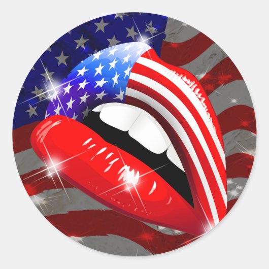 Vlag van de VS op sensual Lips Ronde Sticker (Voorkant)
