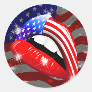 Vlag van de VS op sensual Lips Ronde Sticker