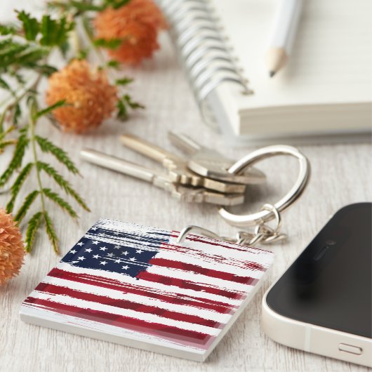 Vlag van de VS Patriottische Amerikaanse Rode Witt Sleutelhanger (Voorkant Rechts)