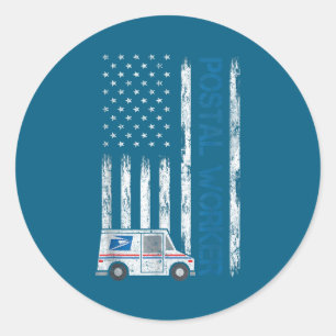 Vlag van de VS Patriottische Staalarbeider Postbod Ronde Sticker