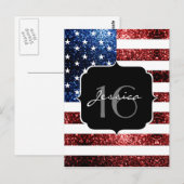 Vlag van de VS rode blauwe glitters glinstert Swee Briefkaart (Voorkant / Achterkant)