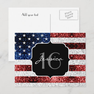 Vlag van de VS rood wit blauw glinstering glitters Briefkaart
