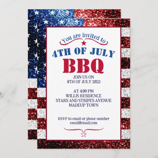 Vlag van de VS rood wit blauw glinstert 4 juli BBQ Kaart (Voorkant / Achterkant)