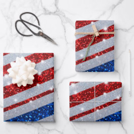 Vlag van de VS Rood Wit Blauw Glitter Onafhankelij Inpakpapier Vel