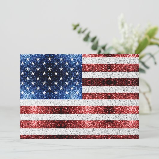 Vlag van de VS rood wit blauw glitters glanst Kaart (Staand voorkant)