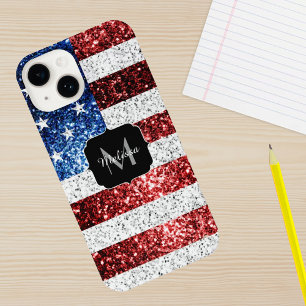 Vlag van de VS rood wit blauw glitters glinstert M iPhone 15 Plus Case
