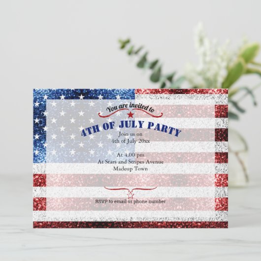 Vlag van de VS rood wit blauw glitters glittert 4  Kaart (Staand voorkant)