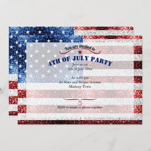 Vlag van de VS rood wit blauw glitters glittert 4  Kaart (Voorkant / Achterkant)